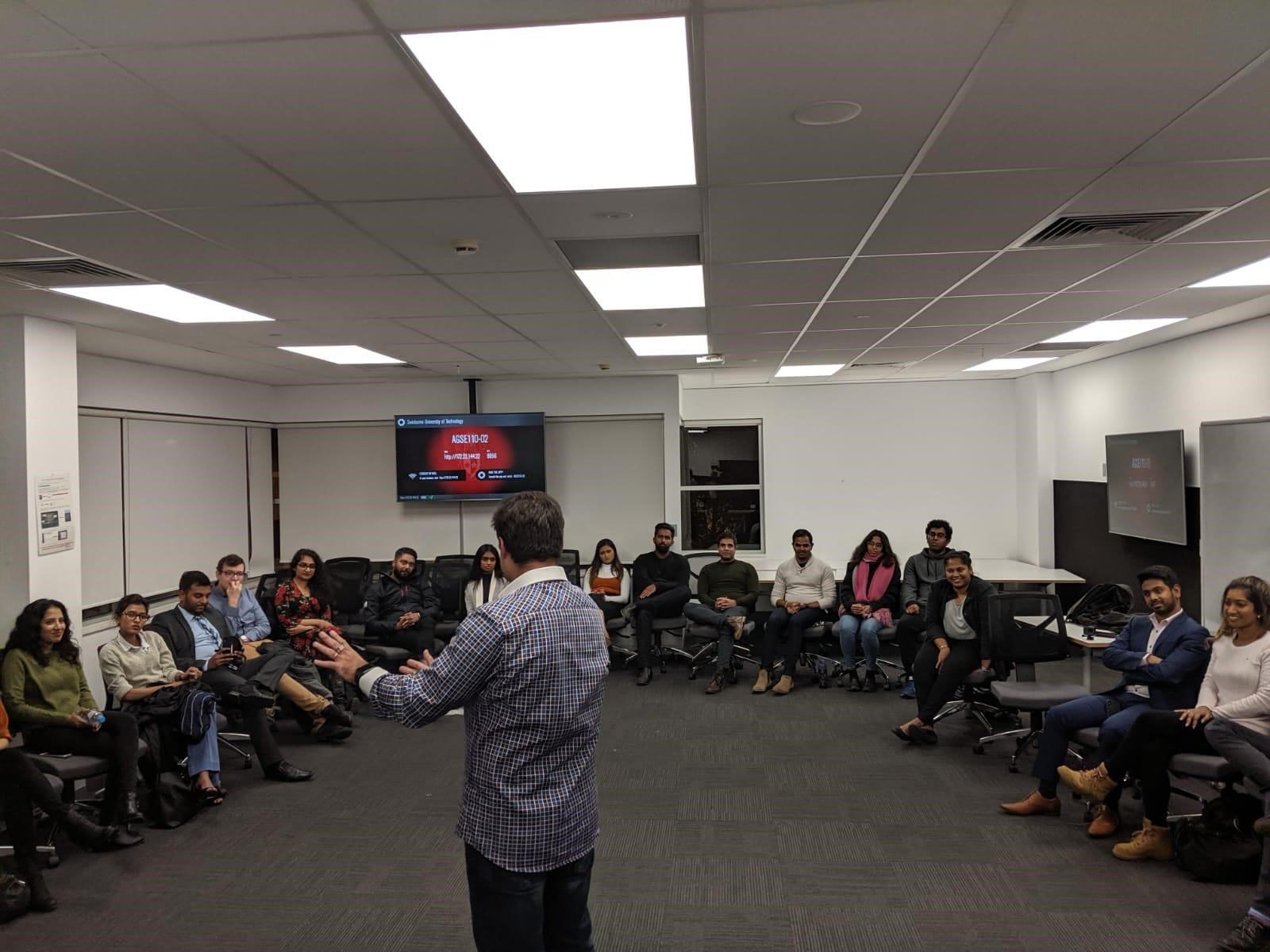 Ryan Gomez facilitating a workshop at Swinburne University of Technology